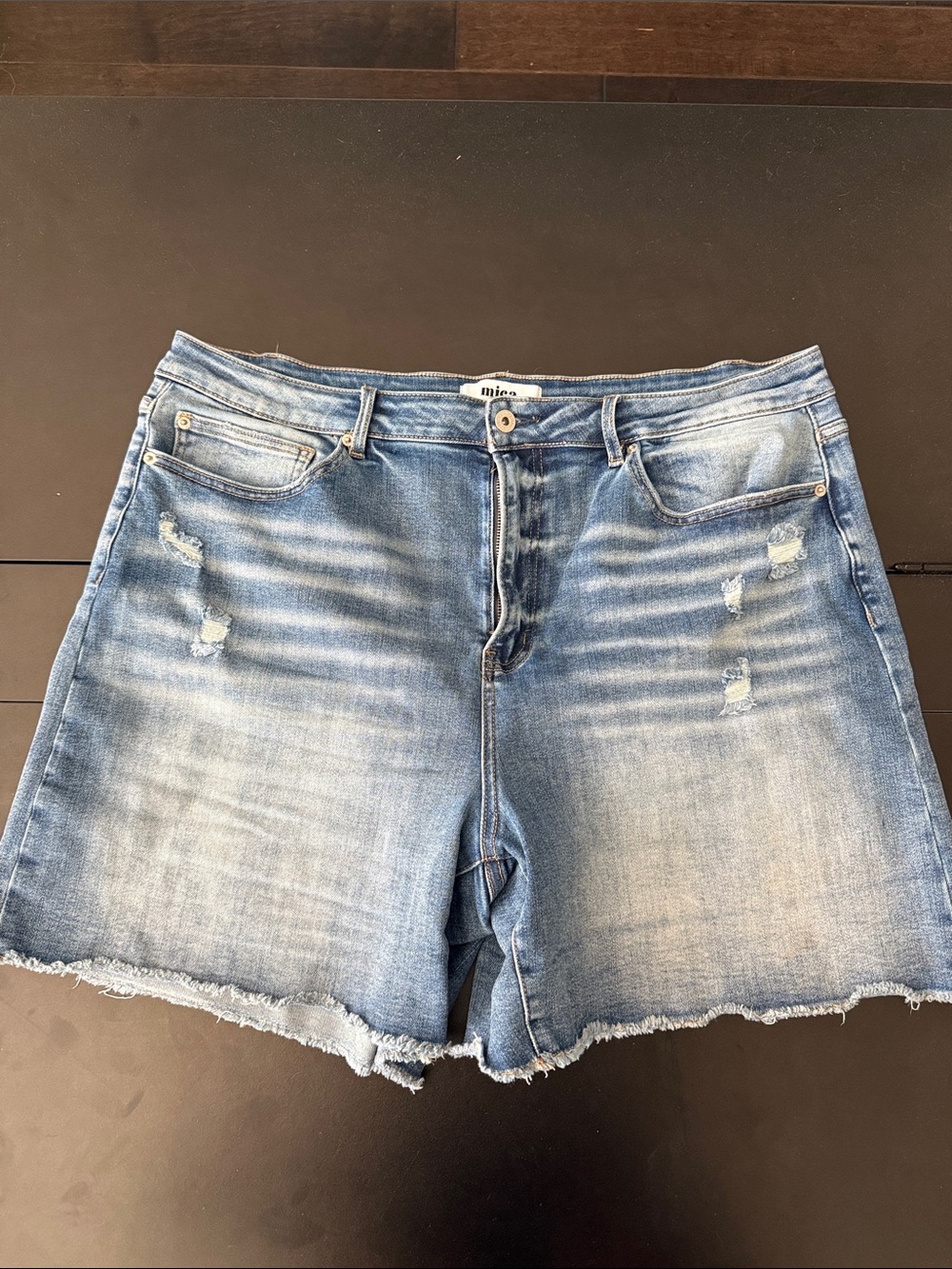 Mica Light Blue High-Rise Distressed Jean Shorts